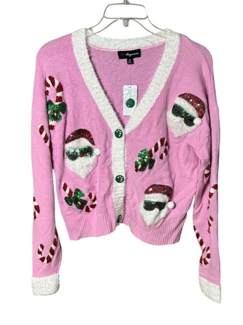 33 Degrees candy cane Santa fun ugly holiday Christmas festive cardigan sweater